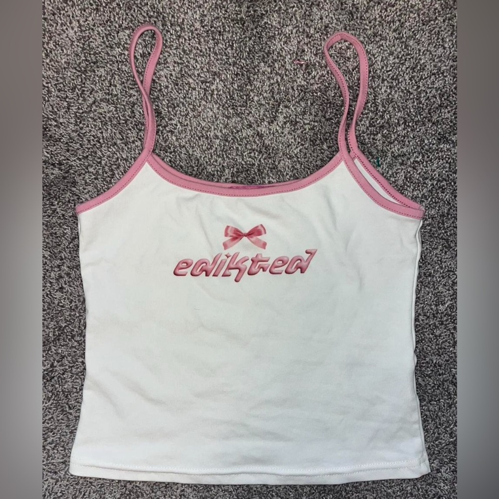 Edikted White Tank Top with Pink Trim